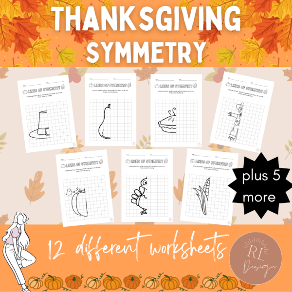 Thanksgiving Symmetry Worksheets | Fun Math & Art Activities for Grades 1-5