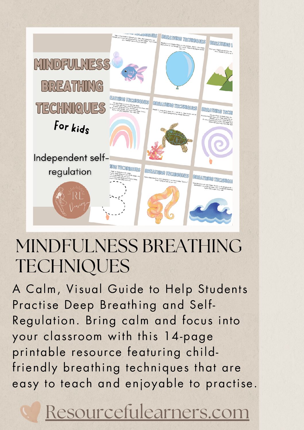 General product previews Mindful Breathing Techniques for Kids | Rainbow Breathing, Shape Tracing, & Calm Down Activities
